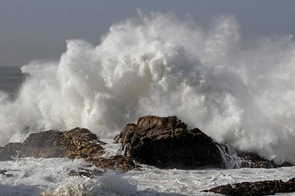 Big Stormy Wave Splash Northern Portuguese Rocky Coast — Stock Photo, Image