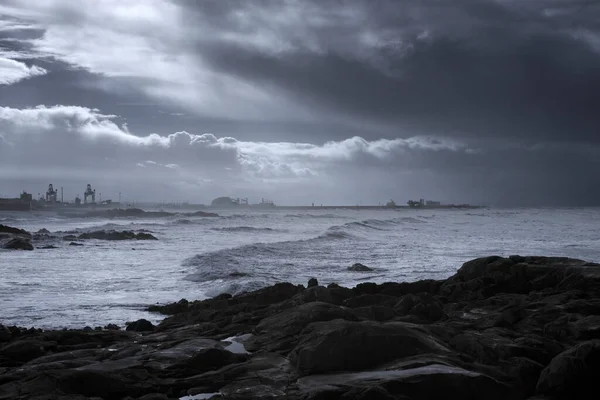 Paesaggio Marino Scuro Che Vede Leixoes Ospitare Parete Nord Filtro — Foto Stock