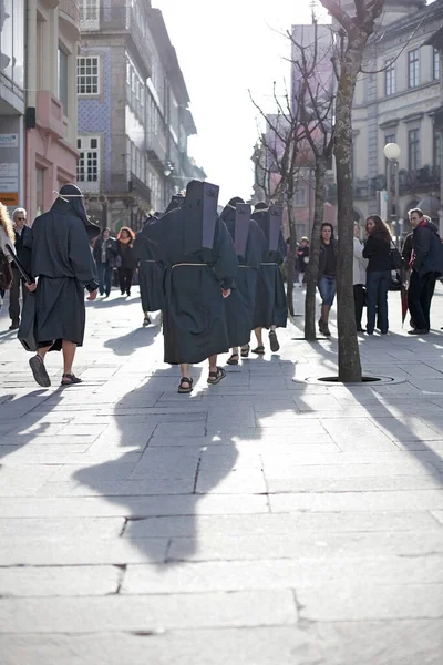 Braga Portugalsko Dubna 2010 Zlověstné Tradiční Postavy Oblečené Černém Zvané — Stock fotografie