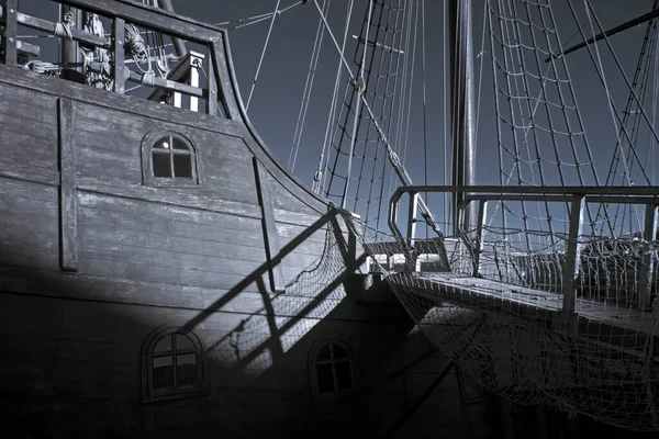 Moored Caravel Time Discoveries Used Infrared Filter Vila Conde Portugal — Stock Photo, Image