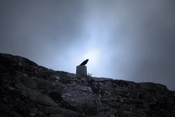 Cortar Sobre Uma Marca Geodésica Contra Céu Lua Cheia Nublado — Fotografia de Stock