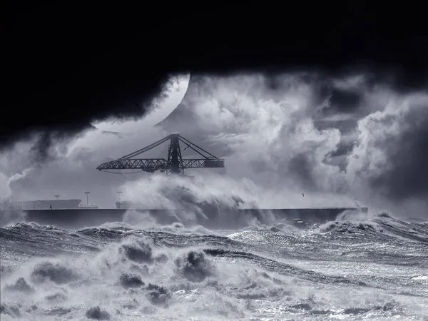 Big Waves Storm Portuguese Coast North Side Leixoes Harbor Porto — Stock Photo, Image