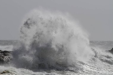 Dalgalar dalgalı bir deniz gününde sıçrıyor
