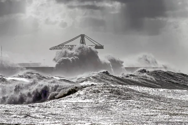 Big Waves Storm Portuguese Coast North Side Leixoes Harbor North — Stock Photo, Image