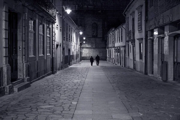 Egyik Sok Régi Utca Braga Portugáliában Éjszaka — Stock Fotó