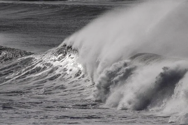 Grande Vague Déferlante Avec Aérosol Près Mur Nord Port Leixoes — Photo