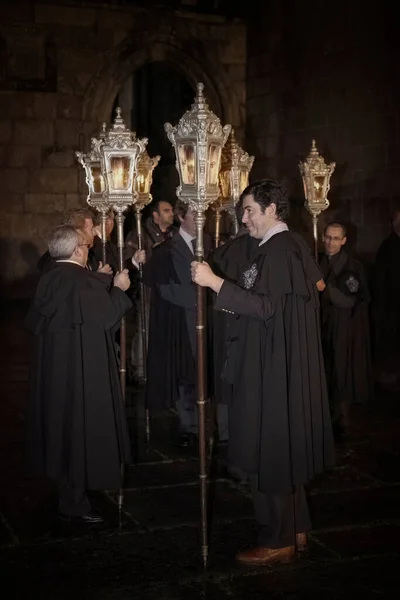 Braga Portugal April 2010 Religious Confraternity Preparing Catholic Night Procession — Stock Photo, Image