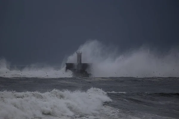 Leixoes Porto Ingresso Una Tempestosa Tarda Serata Nord Del Portogallo — Foto Stock