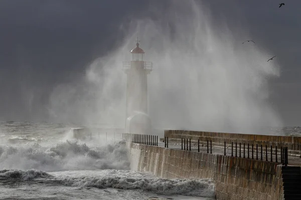 Fırtınalı Bir Günde Rüzgarla Kaplı Yaşlı Douro Nehri Ağzı Deniz — Stok fotoğraf