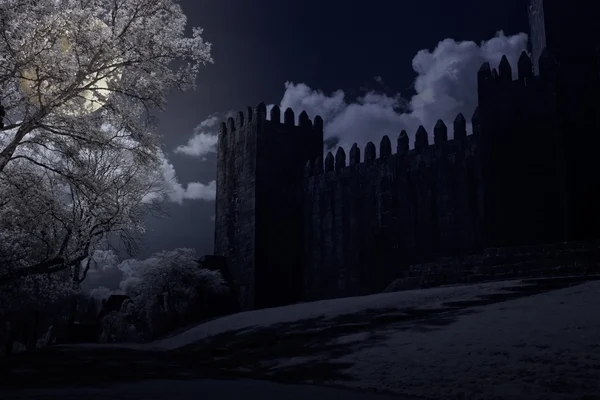 Castillo medieval en una noche de luna llena — Foto de Stock