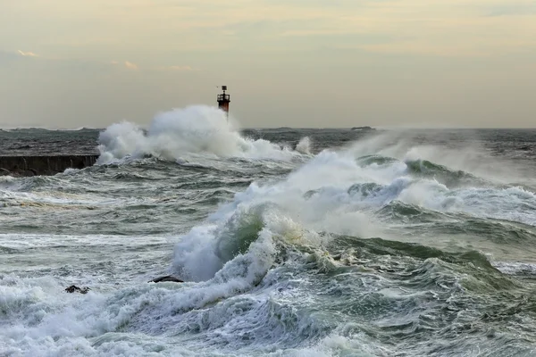 Ocean storm at the mouth of the river