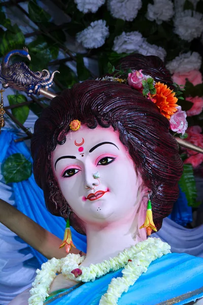 Nahaufnahme Des Gesichts Der Göttin Durga Idol Der Göttin Durga — Stockfoto