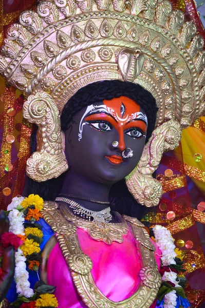 Nahaufnahme Des Gesichts Der Göttin Durga Idol Der Göttin Durga — Stockfoto