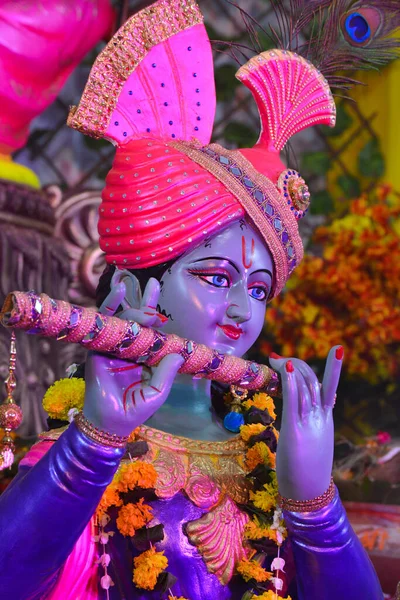 Dieu Hindou Krishna Avec Flûte — Photo