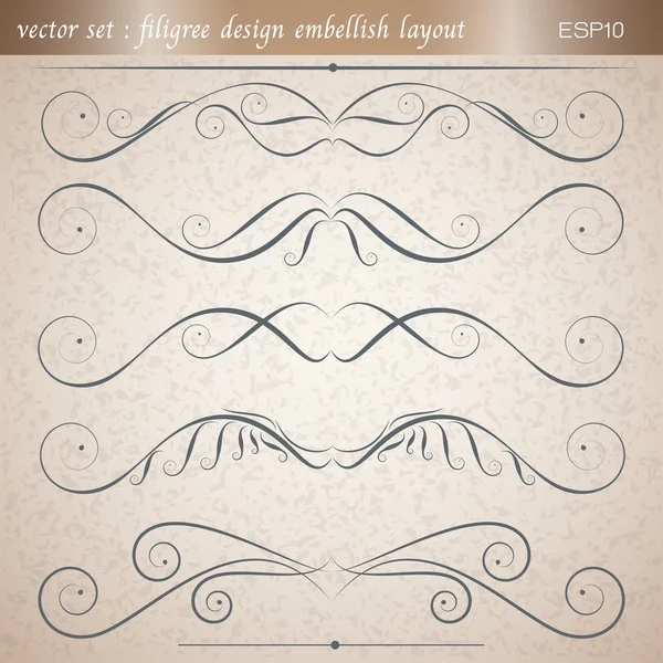 Vektorové set kaligrafické filigránové design ozdobil rozložení vektor — Stockový vektor