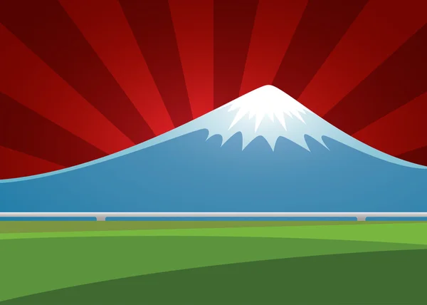 Paisaje del volcán Fuji en el atardecer de fondo. vector illust — Vector de stock