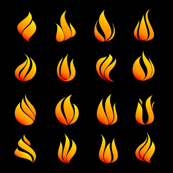 Icono establecer color de fuego en la ilustración vector de fondo negro — Vector de stock