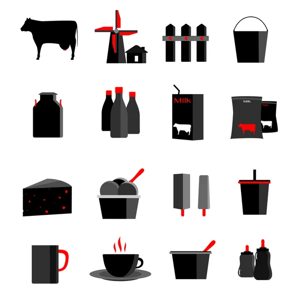 Set icone latte, latticini, illustrazione vettoriale di produzione — Vettoriale Stock