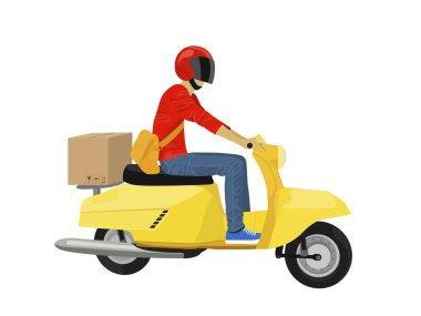 Vektör kurye sarı bir scooter üzerinde