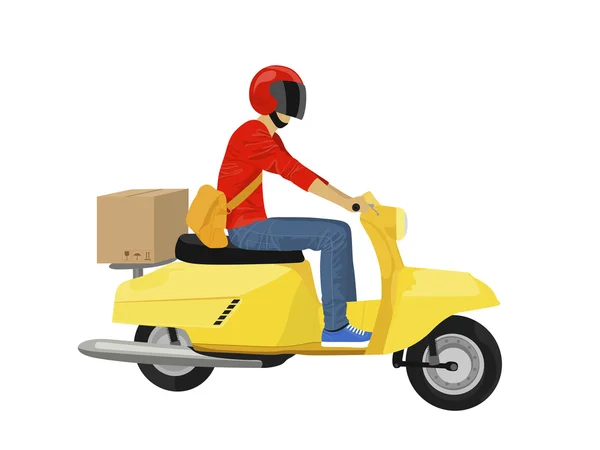 Vector delivery guy on a yellow scooter Stock Vector