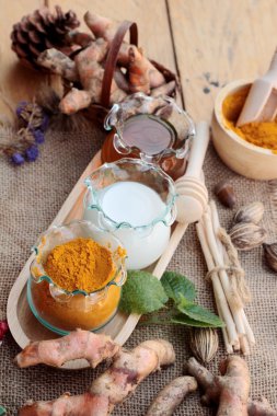 Zerdeçal tozu ile bal ve süt fırçalayın için.