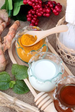 Zerdeçal tozu ile bal ve süt fırçalayın için.