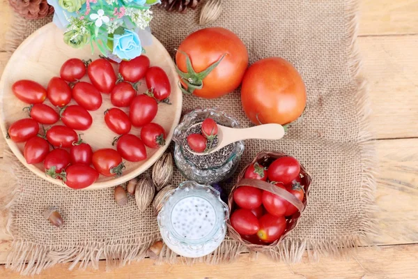 Chia seeds with milk and tomato delicious — Stock Photo, Image