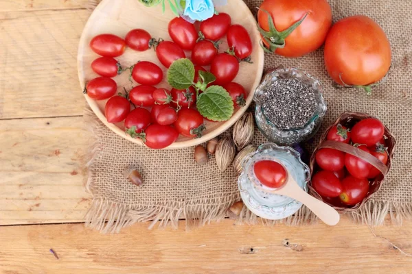 Chia seeds with milk and tomato delicious — Stock Photo, Image