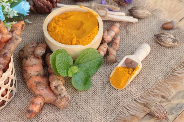 Turmeric powder and fresh turmeric for health. — Stock Photo, Image