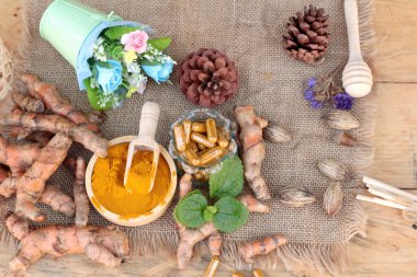 Zerdeçal tozu ile tumeric kapsül sağlık için.