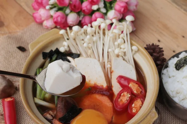 Faire soupe de tofu coréen délicieux — Photo
