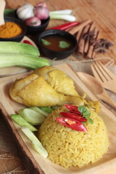 Ayam biryani dengan nasi lezat dan saus . — Stok Foto