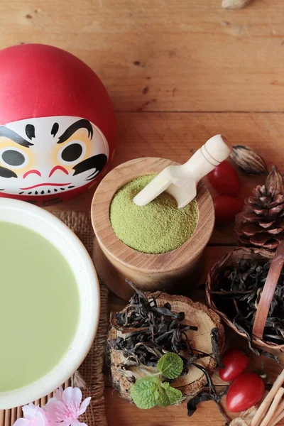 Japán matcha zöld tea és zöld tea por — Stock Fotó