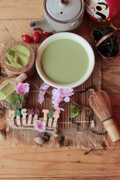 Teh hijau matcha Jepang dan bubuk teh hijau — Stok Foto