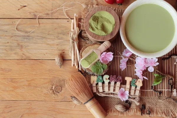 Matcha giapponese tè verde e tè verde in polvere — Foto Stock