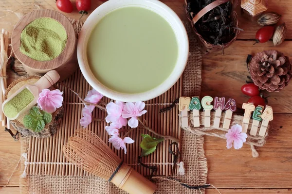 Matcha giapponese tè verde e tè verde in polvere — Foto Stock