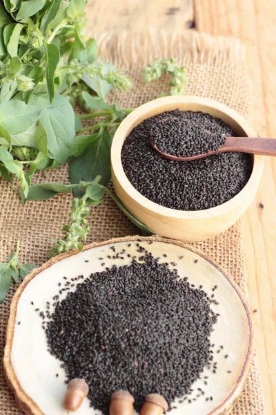 Basil seeds for fiber beverage and raw seed. — Stock Photo, Image