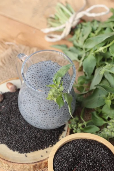 Basil seeds for fiber beverage and raw seed. — Stock Photo, Image