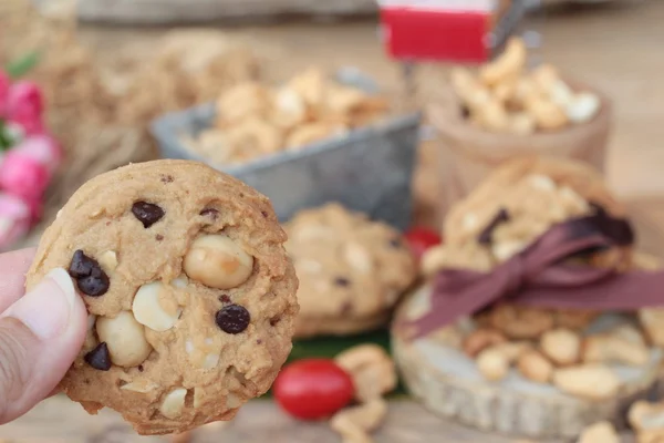 Biscoitos de aveia com chocolate e nozes é delicioso . — Fotografia de Stock