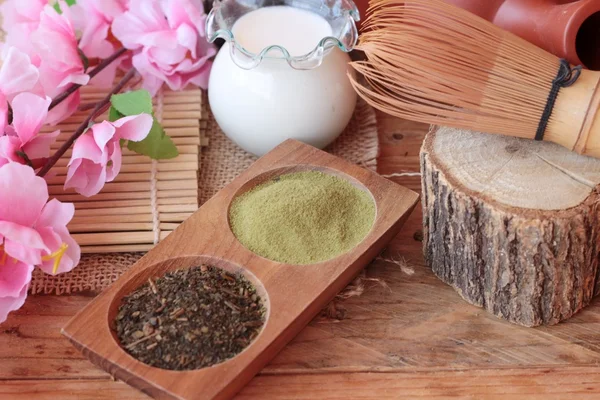 Matcha tè verde e polvere, tè giapponese — Foto Stock