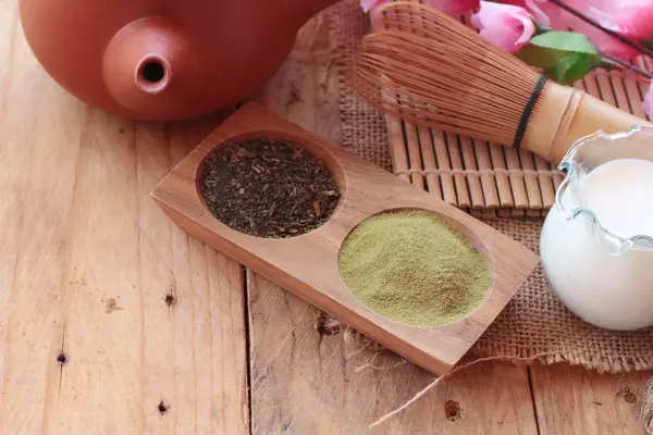 Matcha tè verde e polvere, tè giapponese — Foto Stock