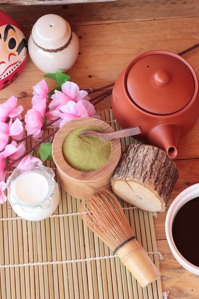 抹茶绿茶和粉，日本茶 — 图库照片