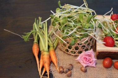 Yeşil genç ayçiçeği fide ve domates salatası