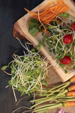 Yeşil genç ayçiçeği fide ve domates salatası