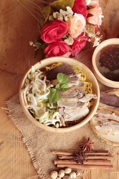 Duck noodle with vegetable and soup delicious — Stock Photo, Image