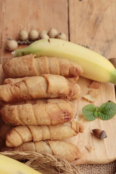 Deep fried banana traditional Indonesia , Banana Molen. — Stock Photo, Image