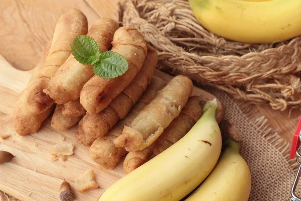 Deep fried banana traditional Indonesia , Banana Molen. — Stock Photo, Image