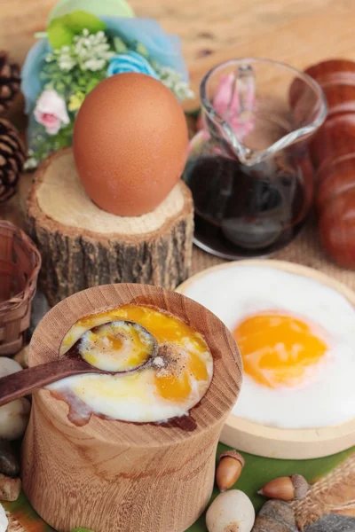 Onsen egg or soft-boiled egg is delicious — Stock Photo, Image