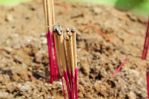 Weihrauchbrenner mit sandiger Erde in Töpfen. — Stockfoto