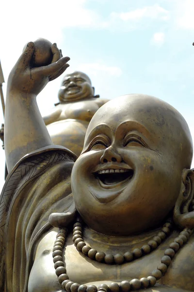 Gold Happy Buddha - in temple — Stock Photo, Image